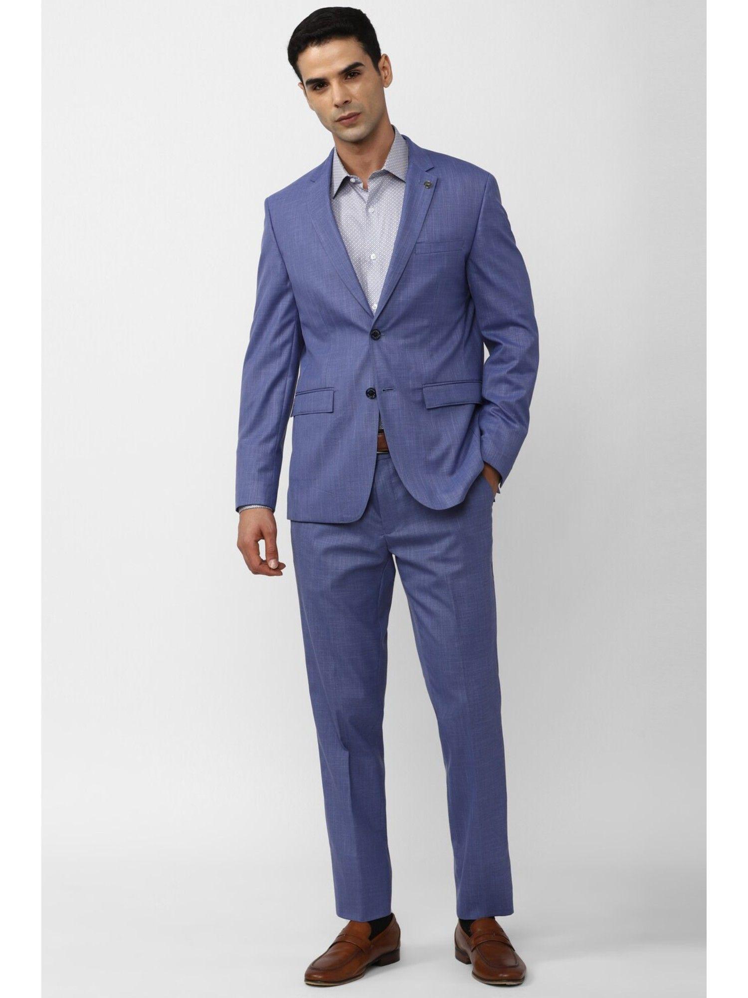 men blue textured slim fit formal two piece suit (set of 2)