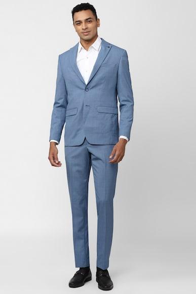 men blue textured slim fit formal two piece suit