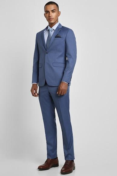 men blue textured slim fit formal two piece suit