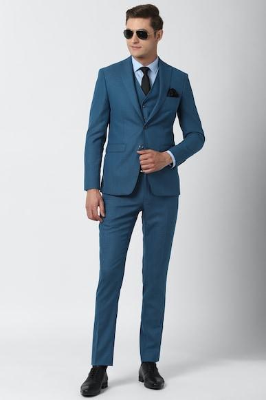 men blue textured slim fit wedding three piece suit