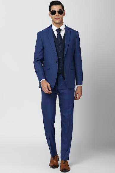men blue textured slim fit wedding three piece suit