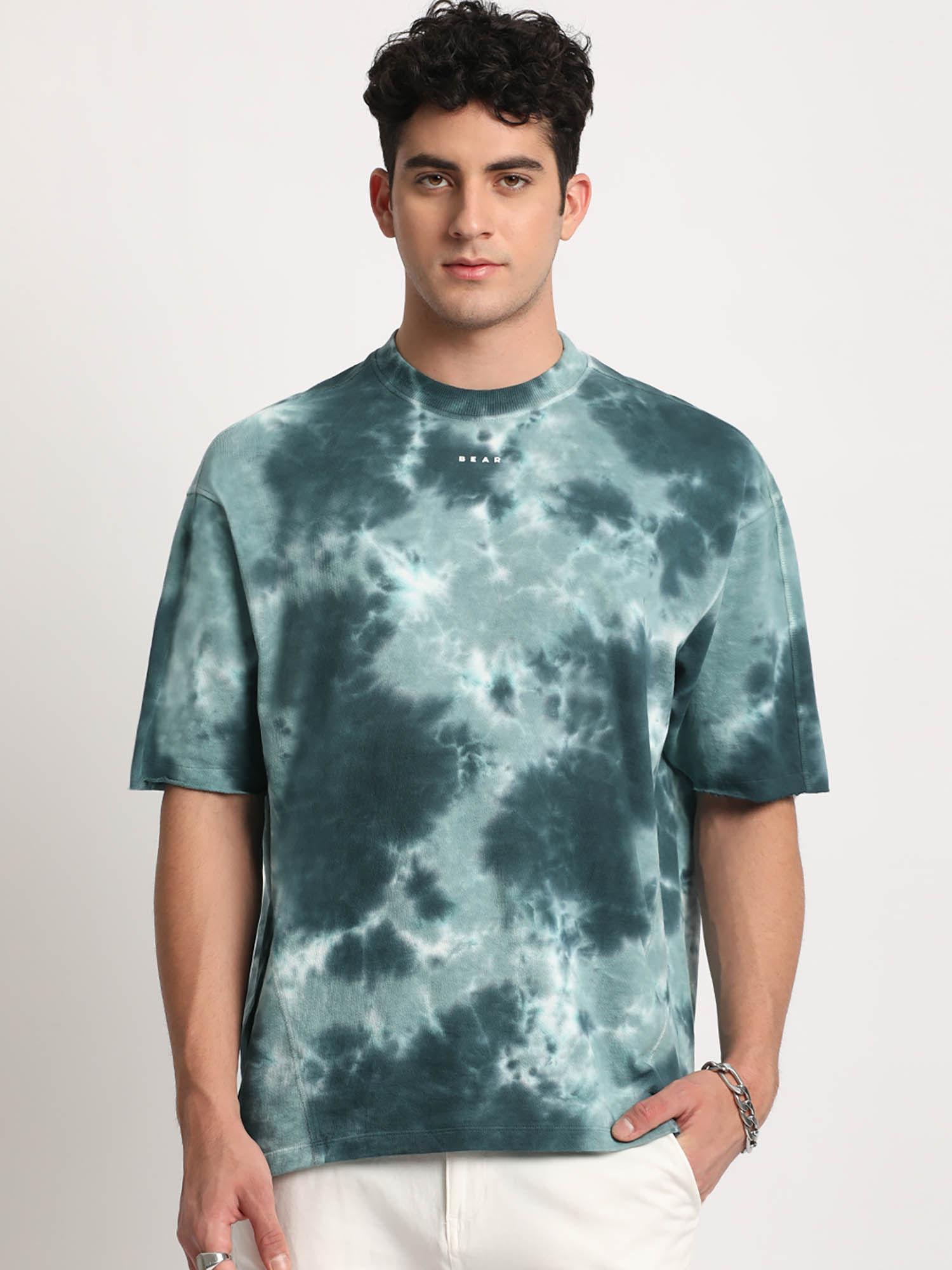 men blue tie and dye oversized fit round neck t-shirt