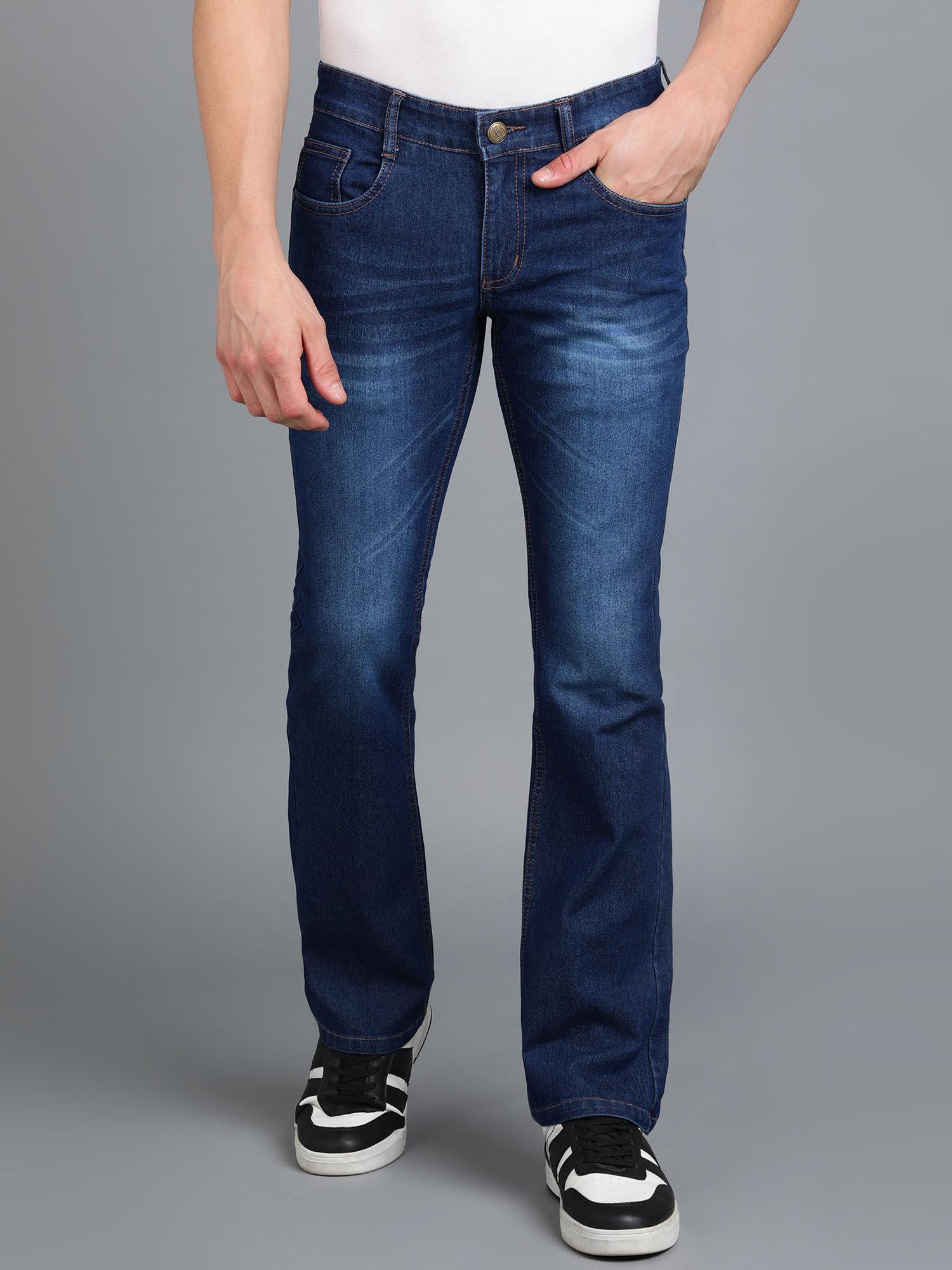 men blue washed bootcut jeans stretchable