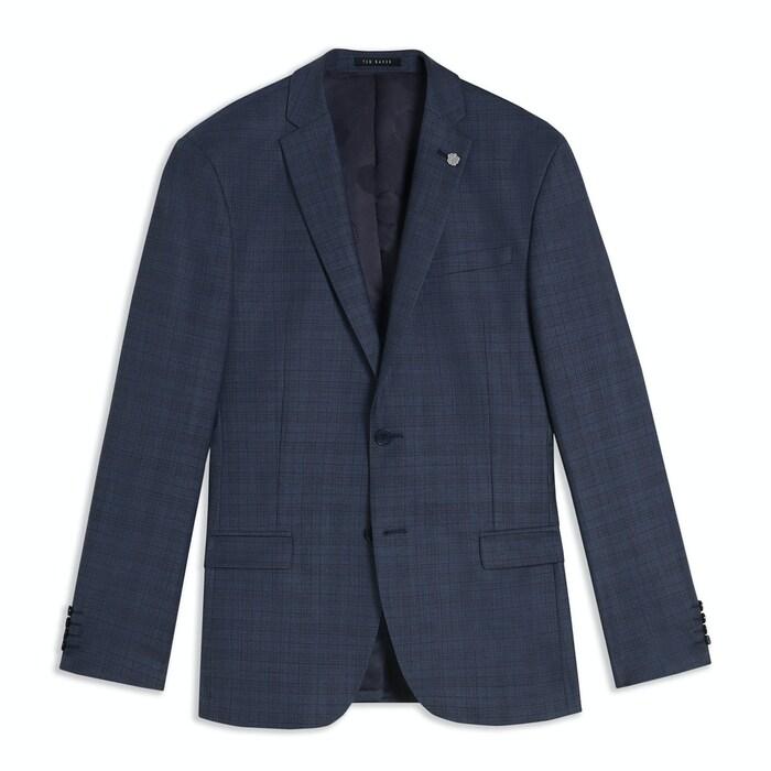 men blue wool blend check blazer