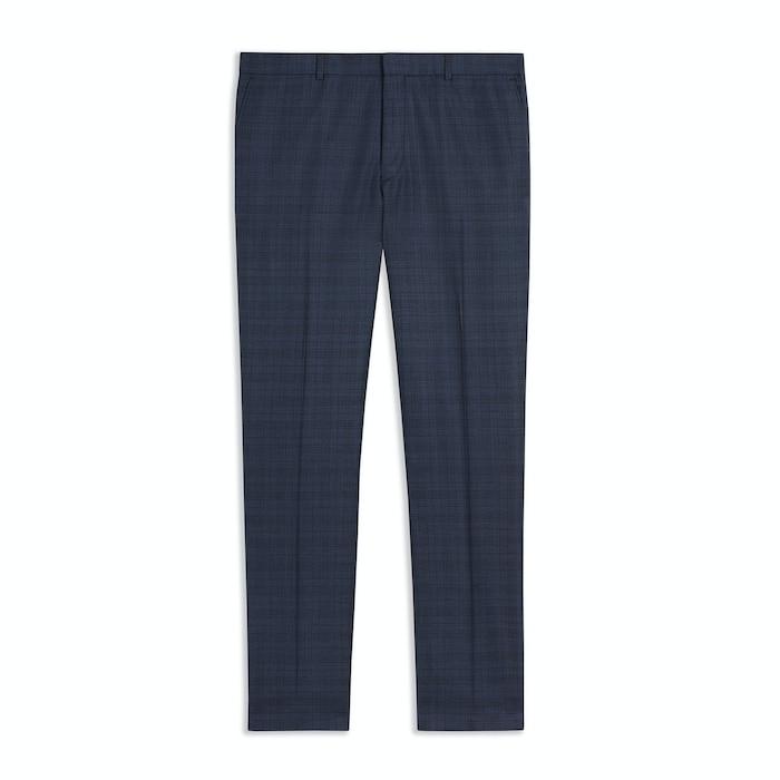 men blue wool blend check trousers