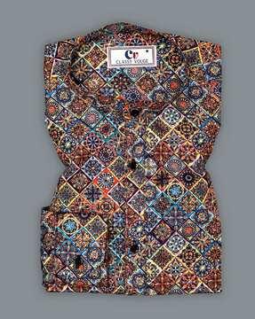 men bohemian print regular fit short kurta