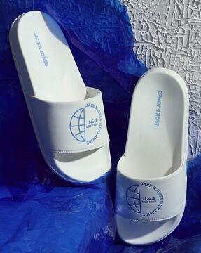 men brand-embossed open-toe slides