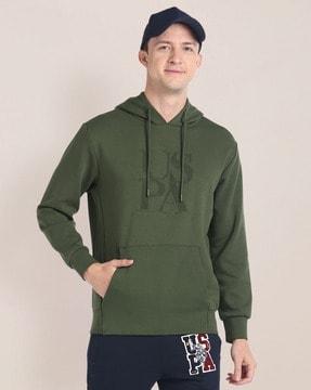 men brand embossed regular fit hoodie