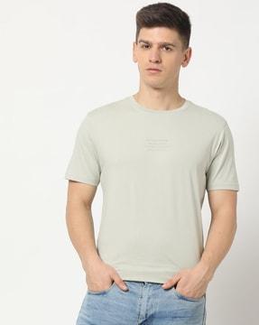 men brand embossed slim fit crew-neck t-shirt