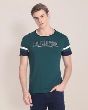 men brand embroidered regular fit crew-neck t-shirt