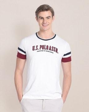 men brand embroidered regular fit crew-neck t-shirt