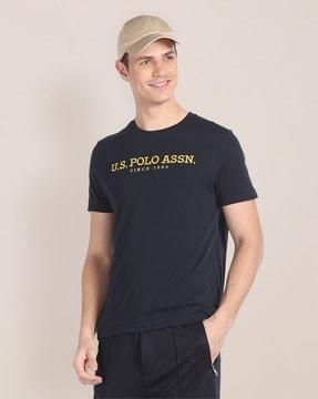 men brand embroidered regular fit crew-neck t-shirt