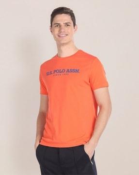 men brand embroidered regular fit crew-neck t-shirt