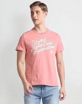 men brand embroidered regular fit crew-neck t-shirt
