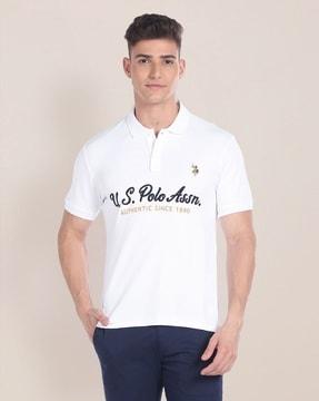 men brand embroidered slim fit polo t-shirt