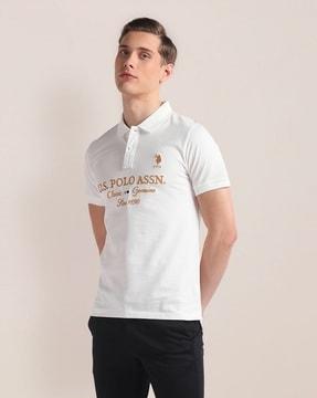 men brand embroidered slim fit polo t-shirt