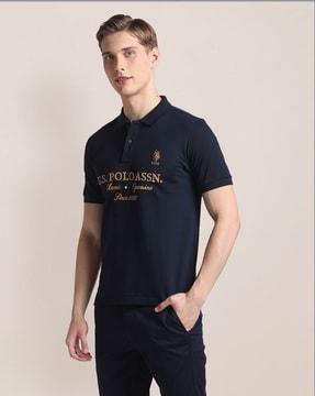 men brand embroidered slim fit polo t-shirt