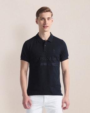 men brand embroidered slim fit polo t-shirt