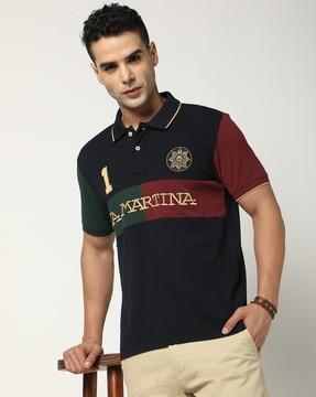 men brand embroidery slim fit cotton polo t-shirt