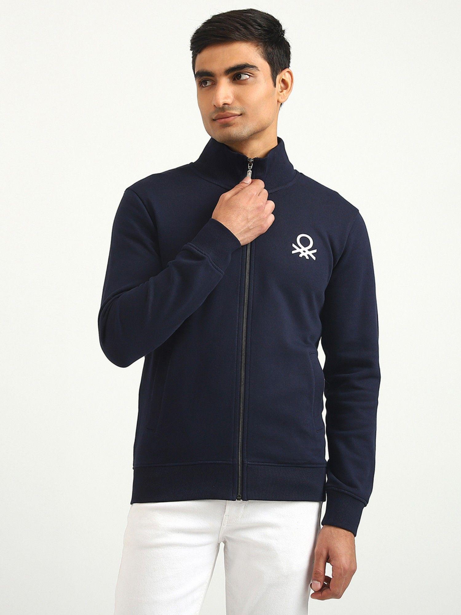 men brand logo high neck sweatshirt navy blue