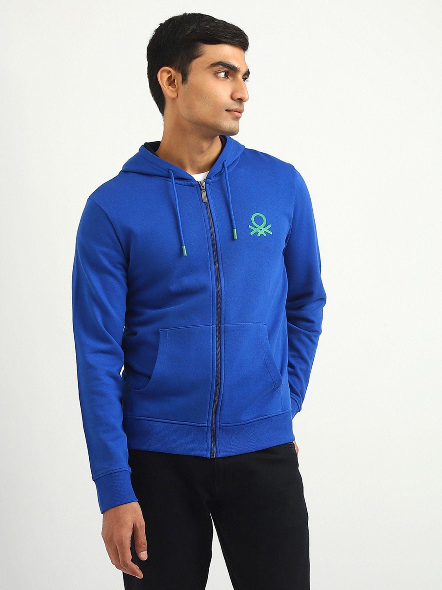 men brand logo hooded sweatshirt blue