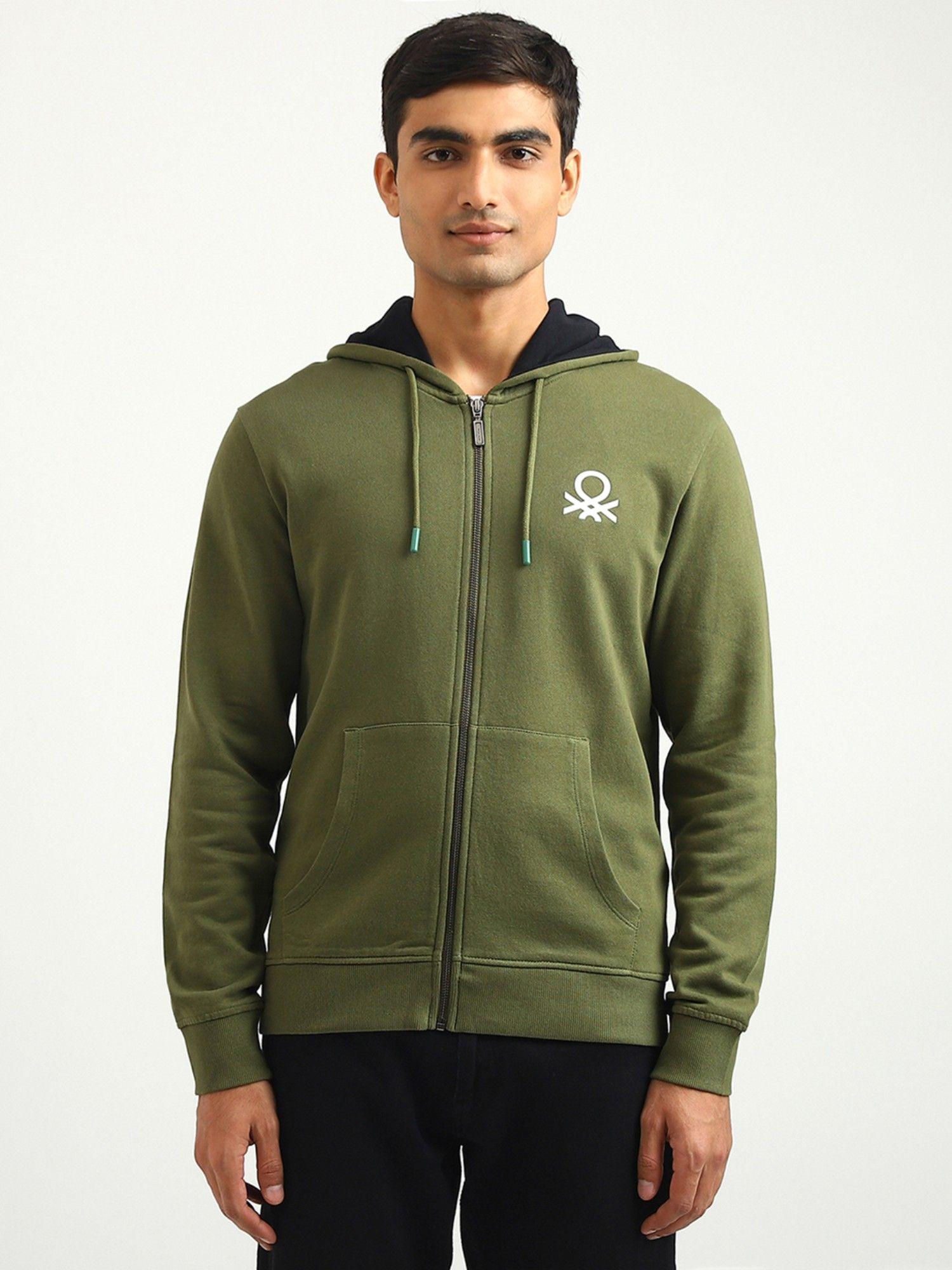 men brand logo hooded sweatshirt olive