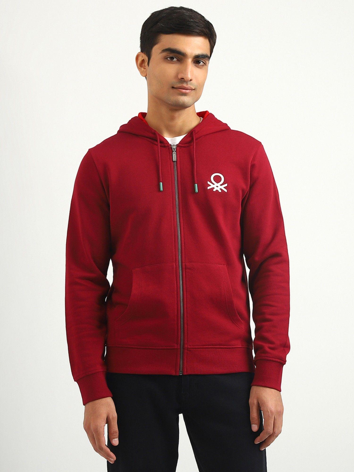 men brand logo hooded sweatshirt red