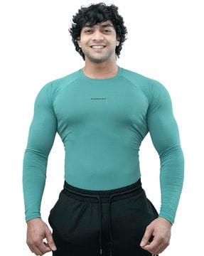 men brand print compression fit crew-neck  t-shirt