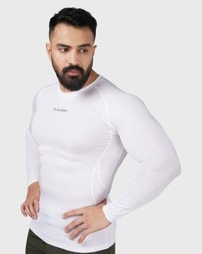 men brand print compression fit crew-neck t-shirt