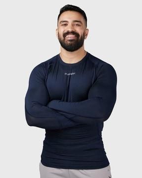 men brand print compression fit crew-neck t-shirt