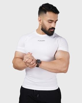 men brand print compression fit crew-neck t-shirt