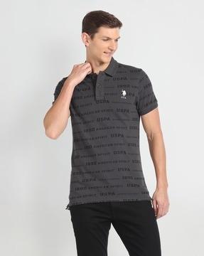 men brand print extra slim fit pique polo t-shirt