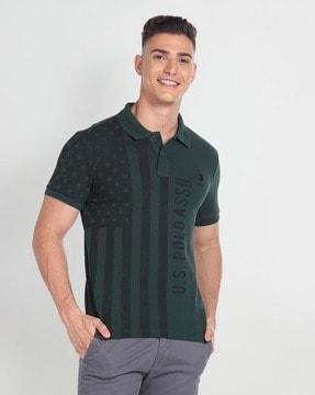 men brand print extra slim fit polo t-shirt