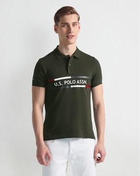 men brand print extra slim fit polo t-shirt