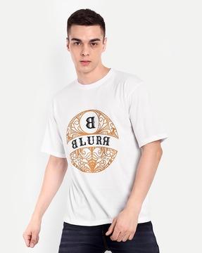 men brand print loose fit crew-neck t-shirt