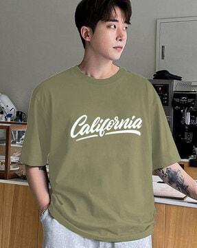 men brand print loose fit crew-neck t-shirt