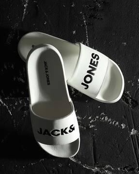 men brand print open-toe slides