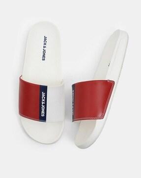 men brand print open-toe slides