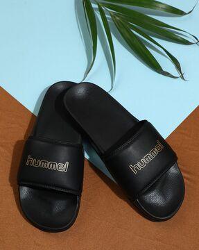 men brand print open-toe slides