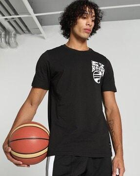 men brand print regular fit basketball crew-neck t-shirt