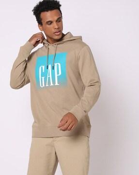 men brand print regular fit crew-neck hoodie