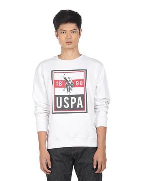 men brand print regular fit crew-neck sweatshirt