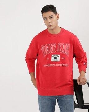 men brand print regular fit crew-neck sweatshirt