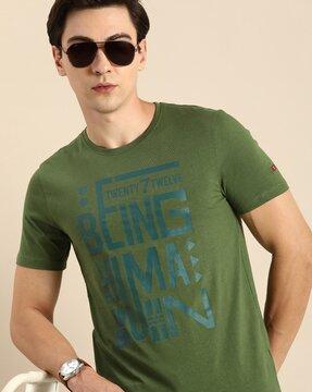 men brand print regular fit crew-neck t-shirt