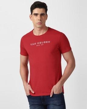 men brand print regular fit crew-neck t-shirt