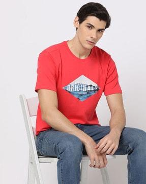 men brand print regular fit crew-neck t-shirt