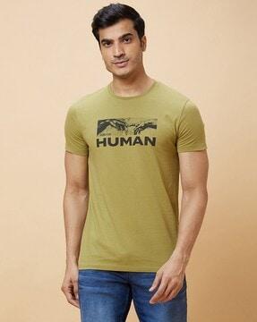 men brand print regular fit crew-neck t-shirt