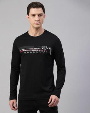 men brand print regular fit crew-neck t-shirt