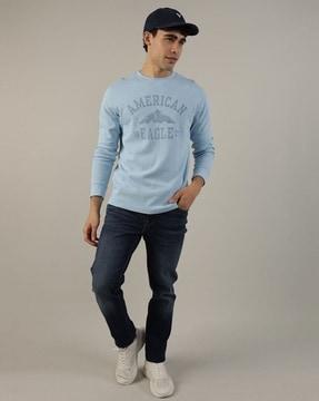 men brand print regular fit crew-neck t-shirt