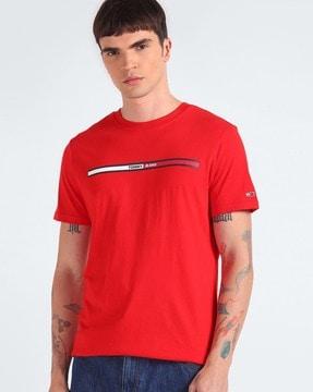 men brand print regular fit crew-neck t-shirt